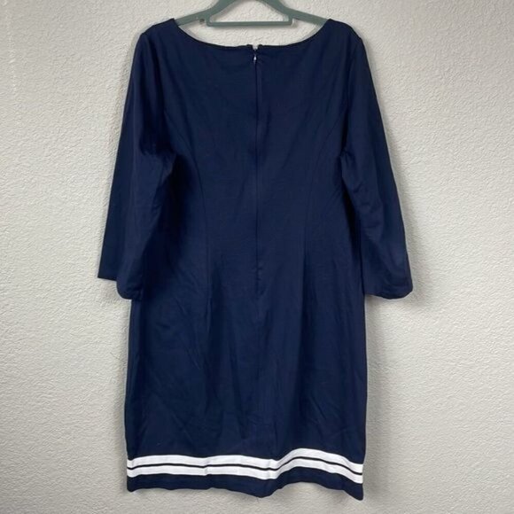 Talbots Navy Blue White Trim Career Office Dress Mod Retro 3/4 Sleeve Sz 12 - Picture 5 of 10
